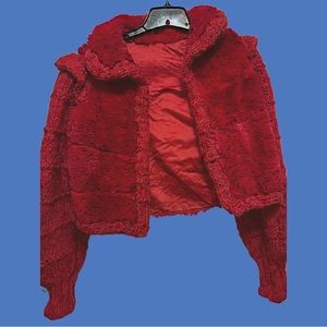 Beautiful hand knit rabbit and wool red jacket